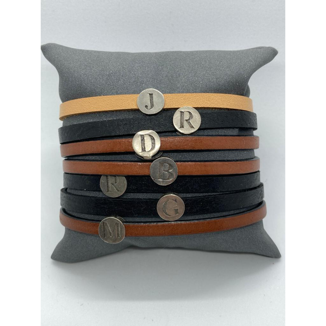 Leather Bracelet with Silver Initials