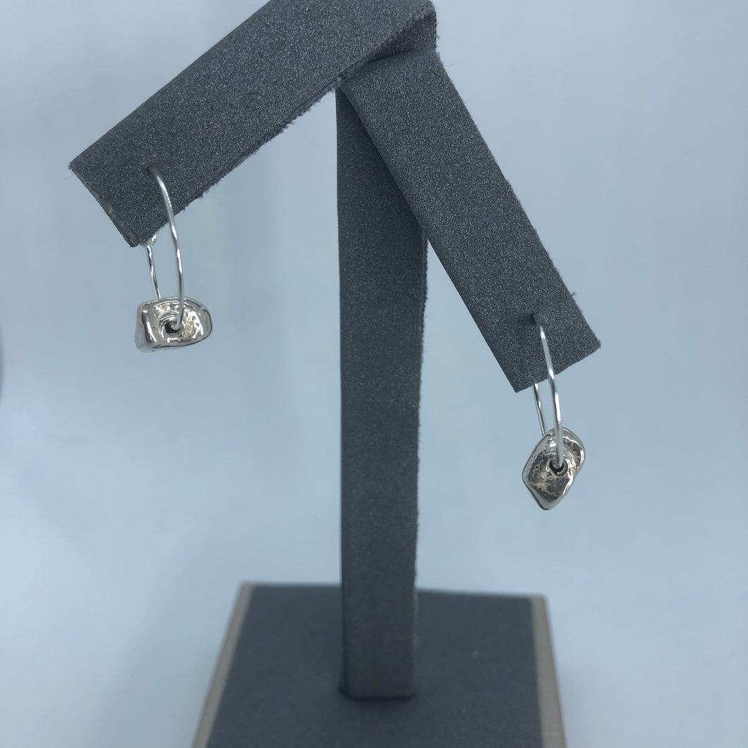 Silver Hoop Earrings With Silver Nugget Bead