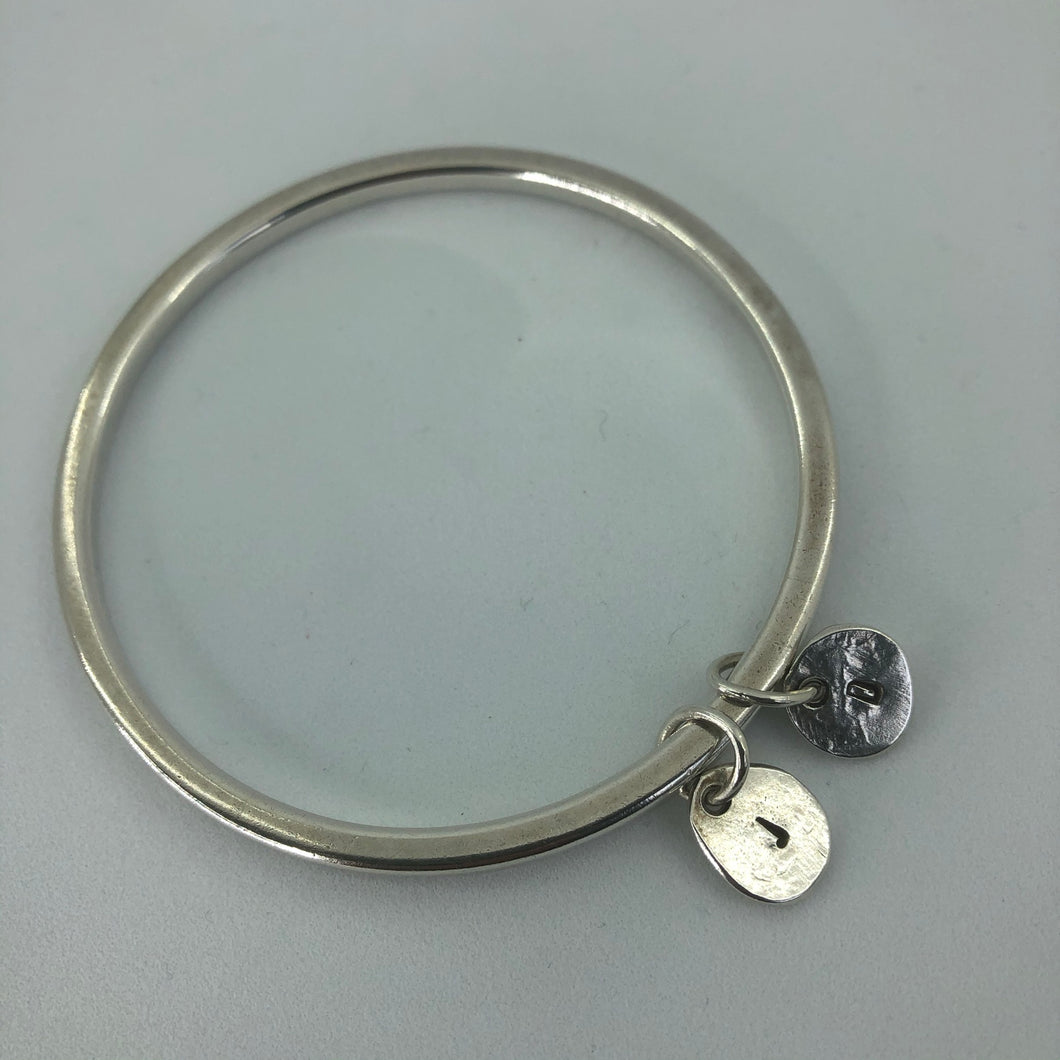 Silver Bangle with Silver Initial Tags