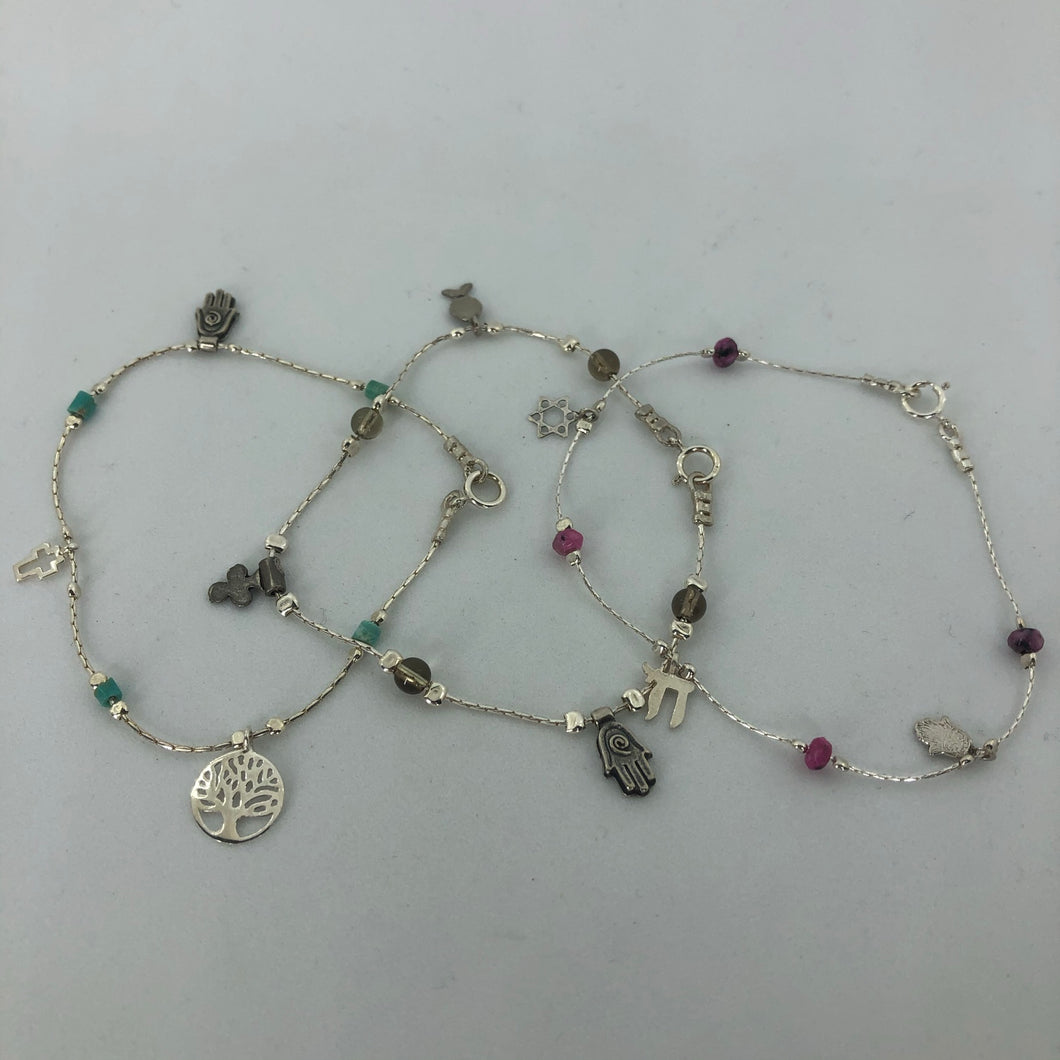 Silver Charm & Semi-Precious Stones Bracelets