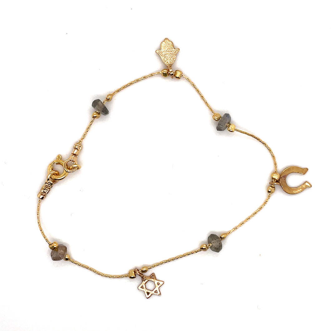 Gold filled Bracelet with Charms & Semi Precious Stones
